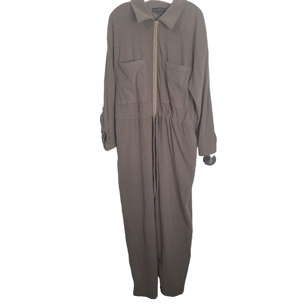 Eloquii size 18/20 jumpsuit 1 piece light fleece 1/2 zip pockets drawstring